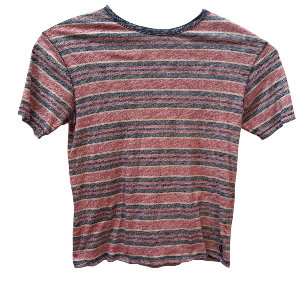 ROWM Mens Striped Short Sleeve Cotton T-Shirt Red Blue Cream Size‎ Medium